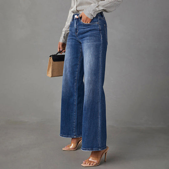 Damen High-Waist Denim-Schlaghose mit weitem Bein und leichter Vintage-Waschung Nord Taschen