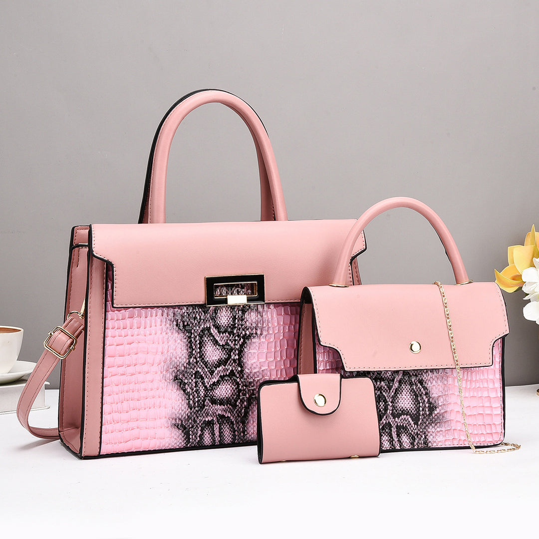 Damen Handtaschen-Set mit luxuriösem Krokodil-Leder-Look und abnehmbarer Clutch Nord Taschen