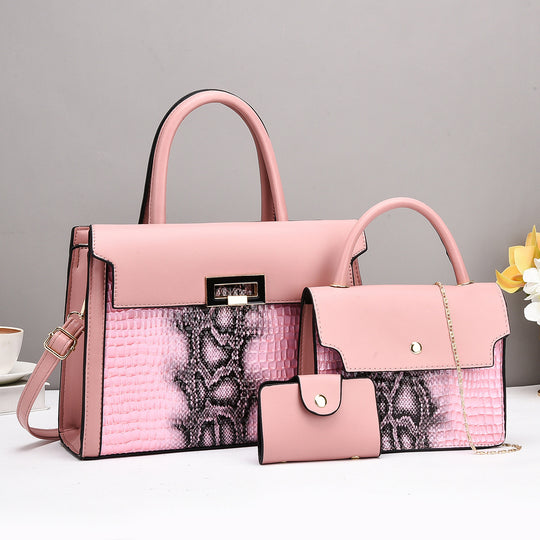 Damen Handtaschen-Set mit luxuriösem Krokodil-Leder-Look und abnehmbarer Clutch Nord Taschen