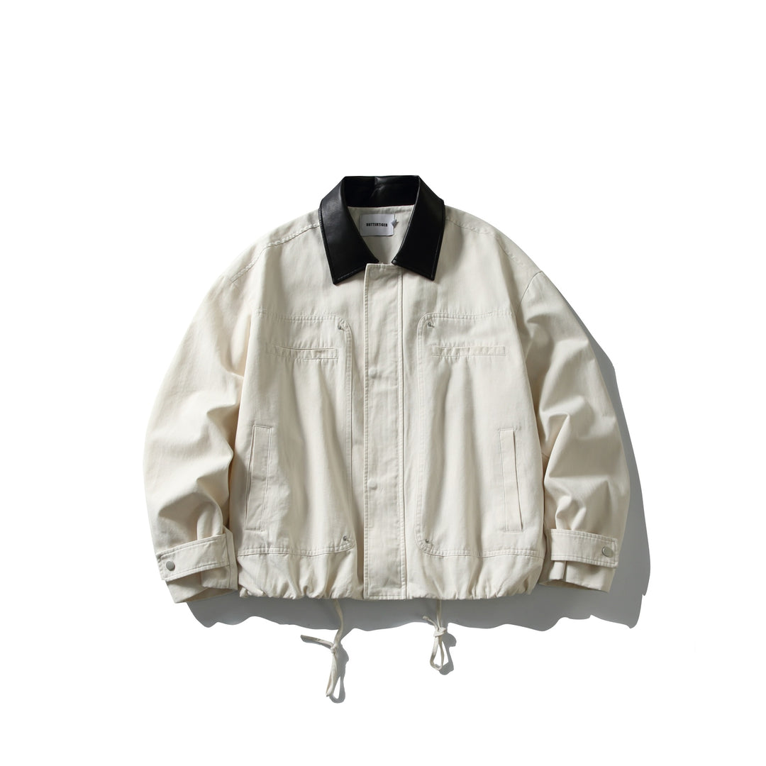 Herren Fieldjacke im Boxy‑Cut mit Lederkragen und Kordelzug Nord Taschen