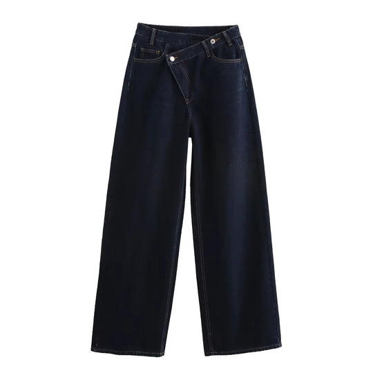 Damen 20+ weite High‑Waist Denim‑Palazzo‑Jeans mit asymmetrischem Bunddetail Nord Taschen