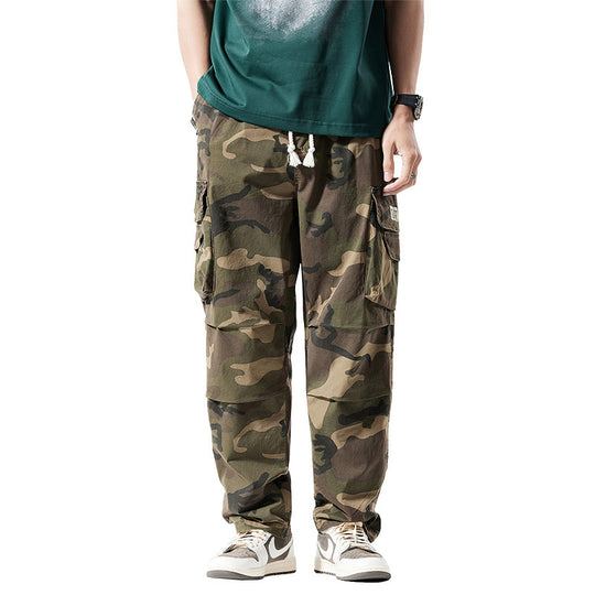 Herren Locker geschnittene Mehrfach-Taschen Cargohose mit Kordelzug und Camouflage-Muster Nord Taschen