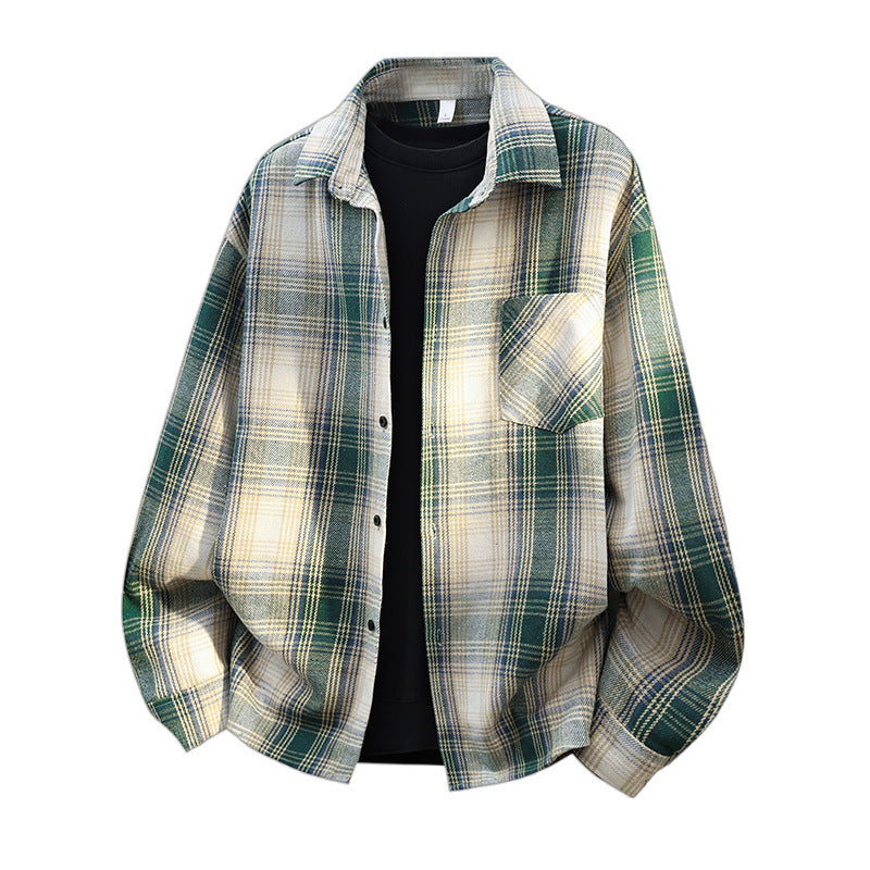 Herren Oversize karierte Flanellhemdjacke mit Brusttasche & abgerundetem Saum Nord Taschen