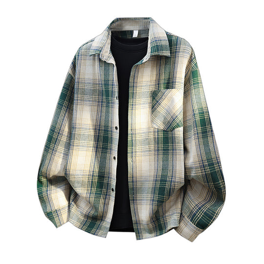 Herren Oversize karierte Flanellhemdjacke mit Brusttasche & abgerundetem Saum Nord Taschen