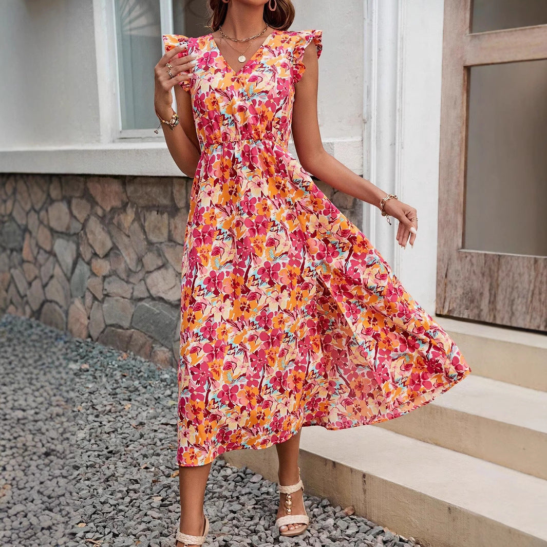 Damen Sommerliches Maxikleid mit Rüschendetails und floralem Design Nord Taschen