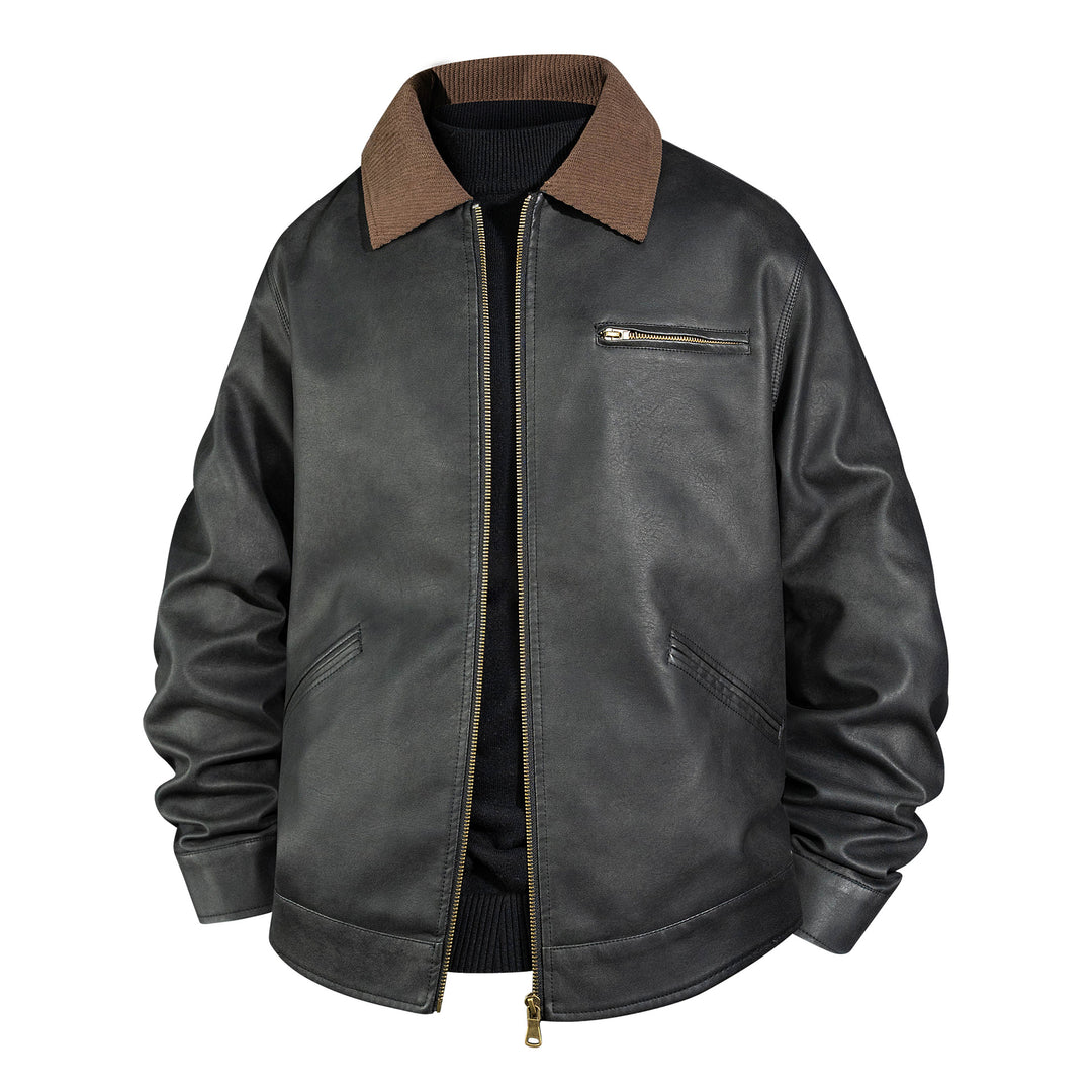 Herren Vintage Lederbomberjacke mit Rippkragen Nord Taschen