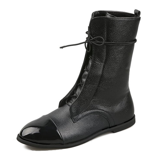 Damen  knöchelhohe Schnürstiefel mit spitzer Kappenausführung und genarbter Lederoptik Nord Taschen