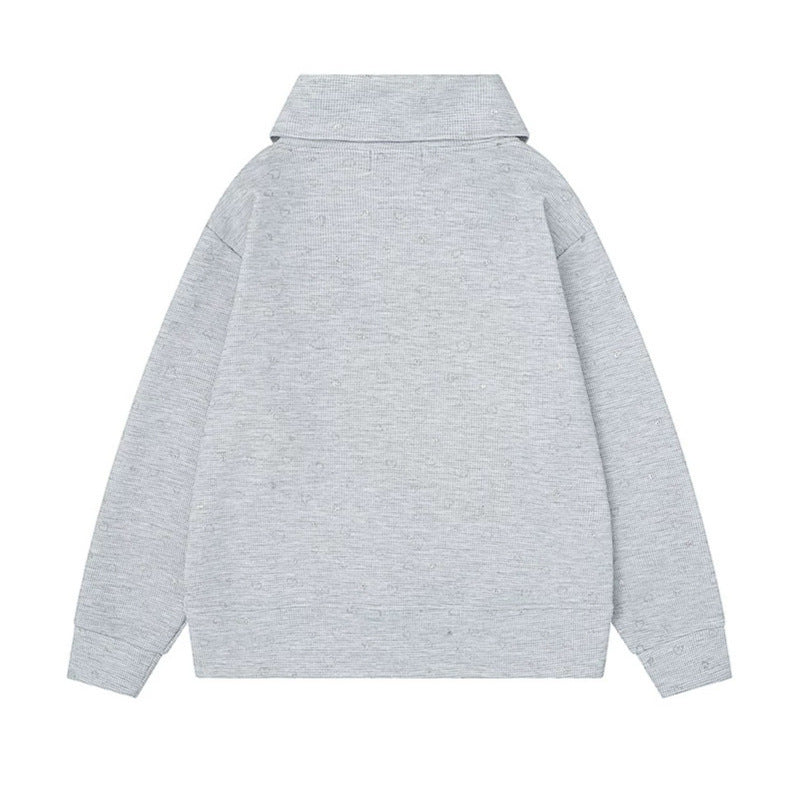 Damen Oversize-Sweatshirt mit asymmetrischem Stehkragen, Kängurutasche und musikalischer Herz-Stickerei Nord Taschen