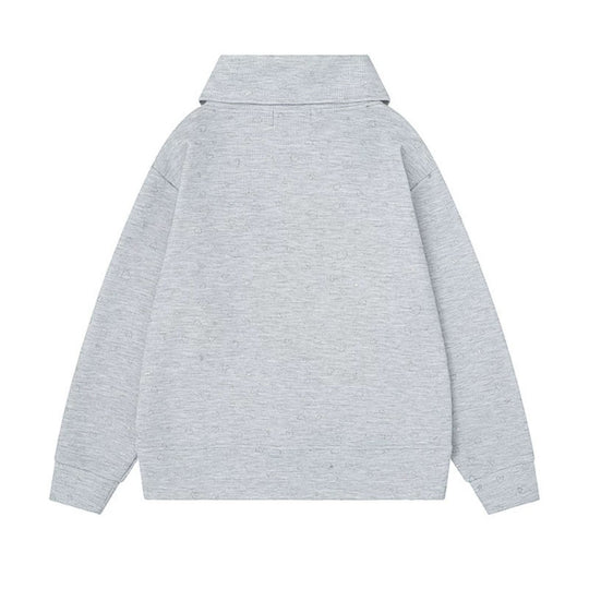 Damen Oversize-Sweatshirt mit asymmetrischem Stehkragen, Kängurutasche und musikalischer Herz-Stickerei Nord Taschen