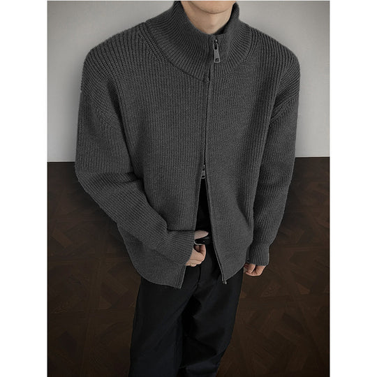 Unisex Grobstrick-Zipjacke mit Stehkragen und Zwei-Wege-Reißverschluss Nord Taschen
