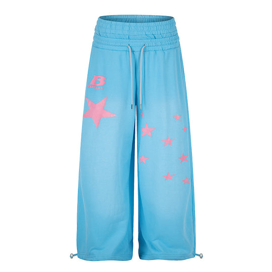 Damen Weite High‑Waist Palazzo-Loungehose aus Stretch-Jersey mit Elastikbund, Tunnelzug, verstellbaren Saumkordeln und Sternen-Print Nord Taschen