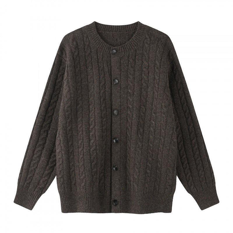 Damen Grobgestrickter Zopf-Strick-Cardigan mit Knopfleiste und Rundhals Nord Taschen