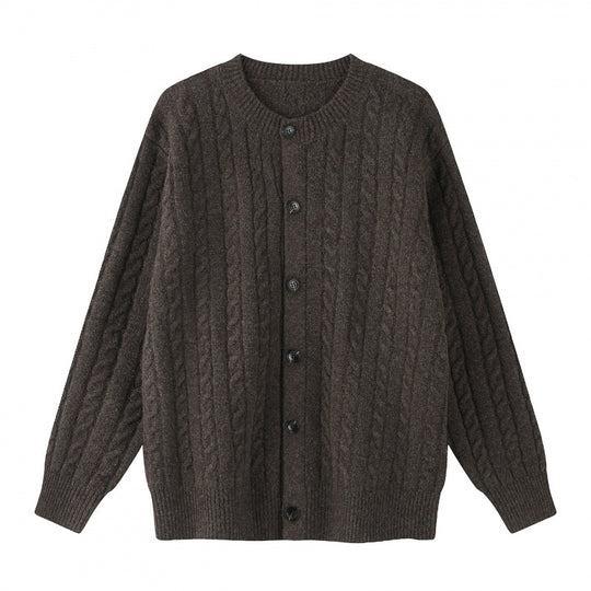 Damen Grobgestrickter Zopf-Strick-Cardigan mit Knopfleiste und Rundhals Nord Taschen