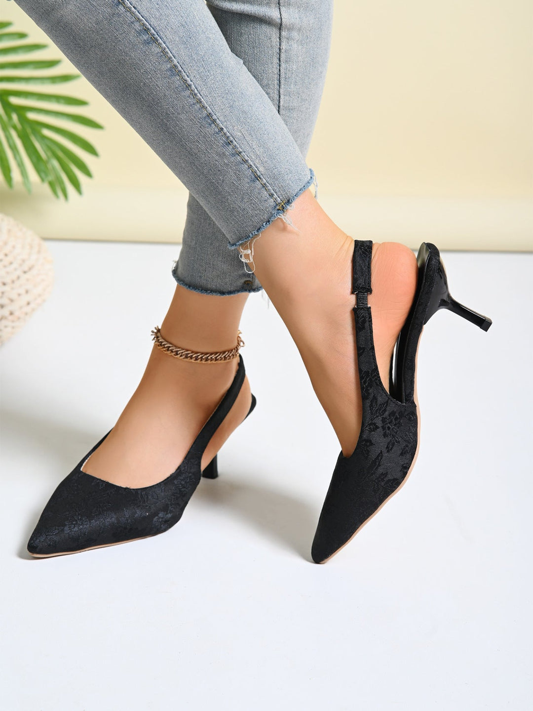 Damen elegante Slingback-Pumps mit floralem Jacquard-Muster
