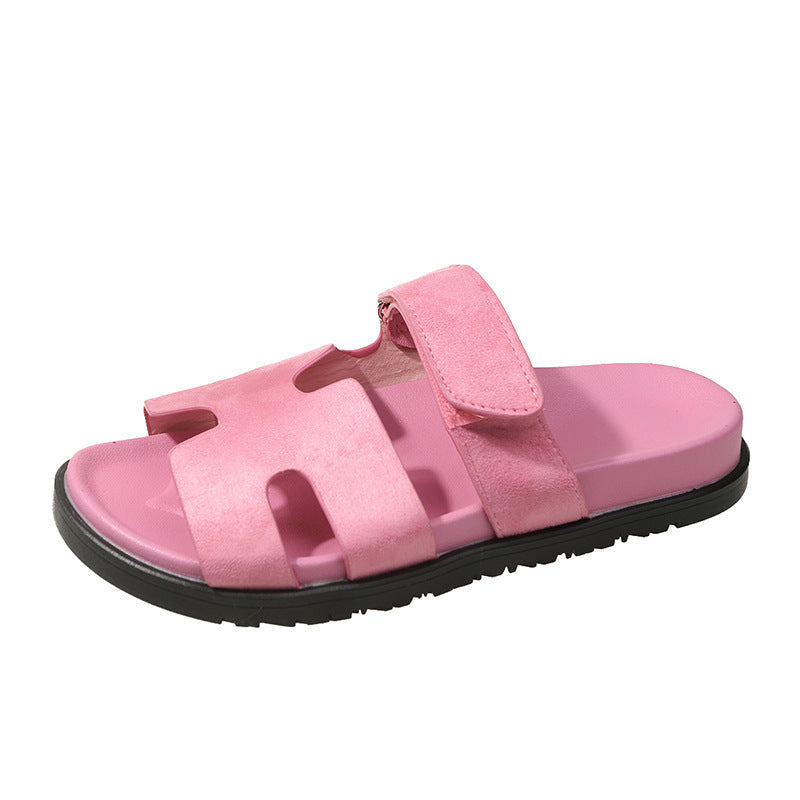 Damen komfortable Veloursleder-Sandalen mit verstellbarem Klettverschluss und rutschfester Sohle Nord Taschen