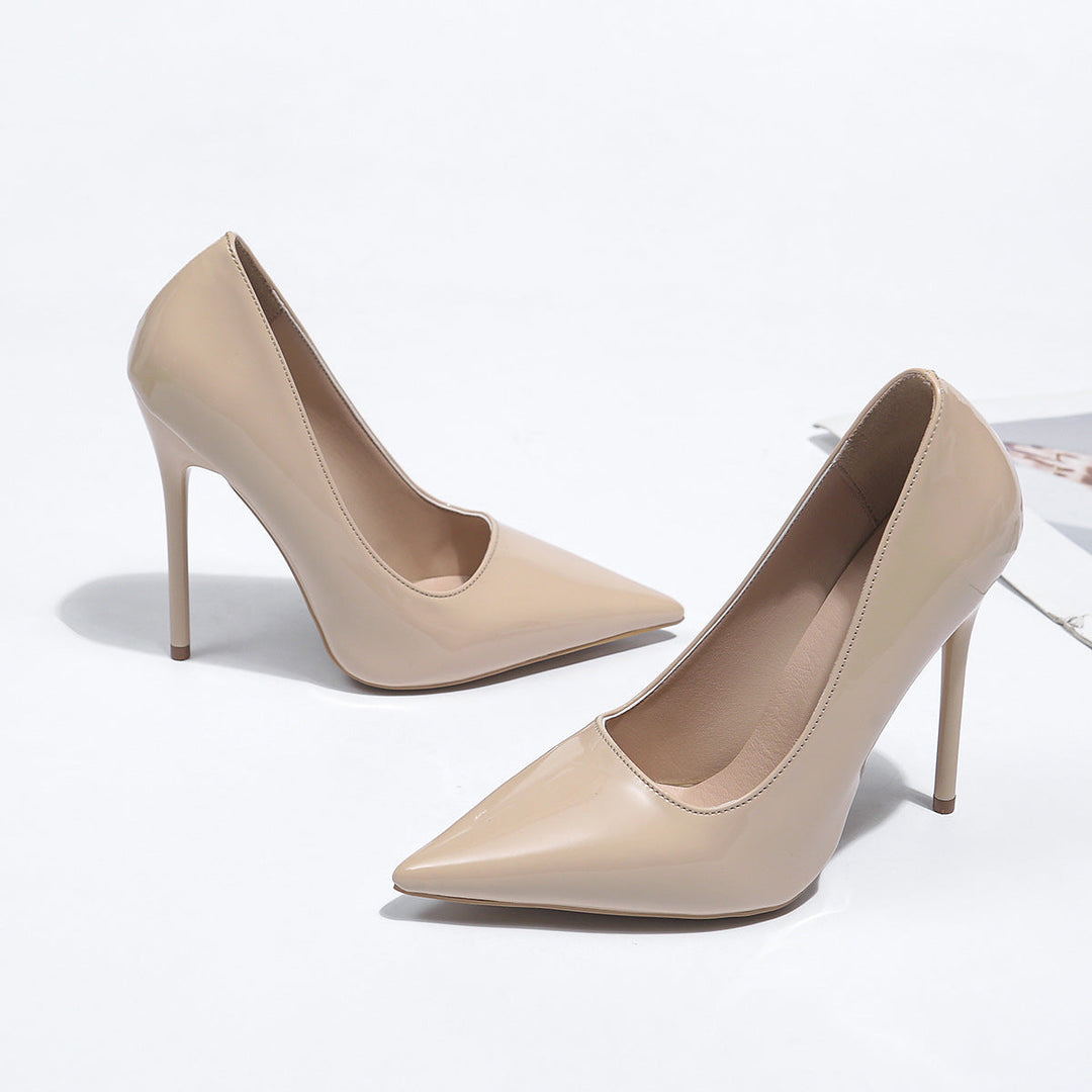Damen spitze Lackpumps mit hochglänzendem Finish