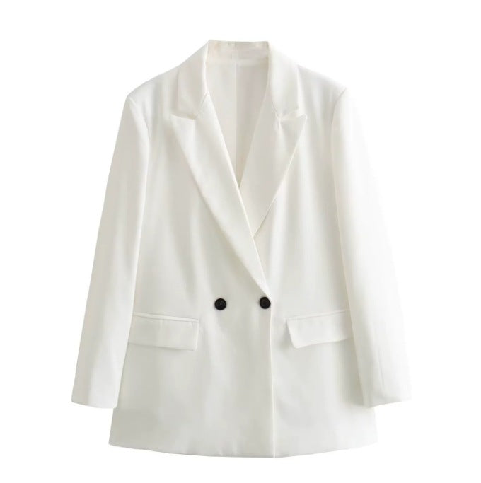 Damen 100+ geradliniger Longline Blazer mit Reverskragen, doppelreihiger Optik und Pattentaschen Nord Taschen