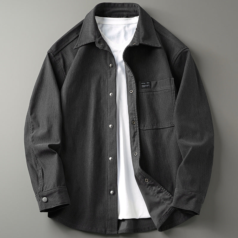 Herren Cord-Overshirt im Worker-Look mit Druckknopfleiste und aufgesetzter Brusttasche Nord Taschen