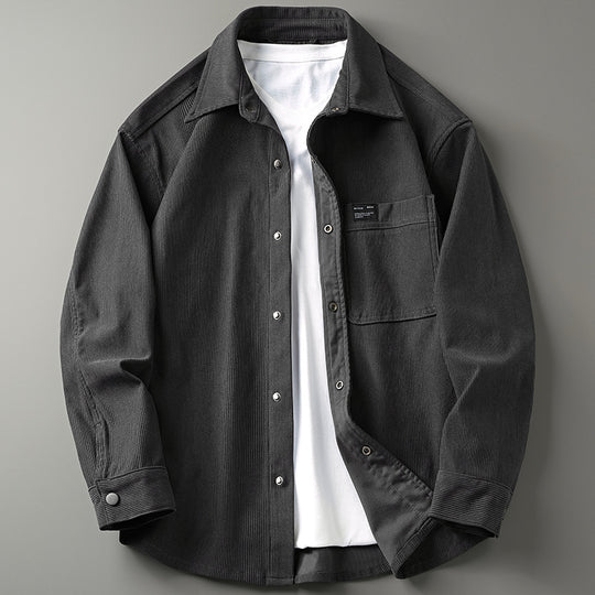 Herren Cord-Overshirt im Worker-Look mit Druckknopfleiste und aufgesetzter Brusttasche Nord Taschen