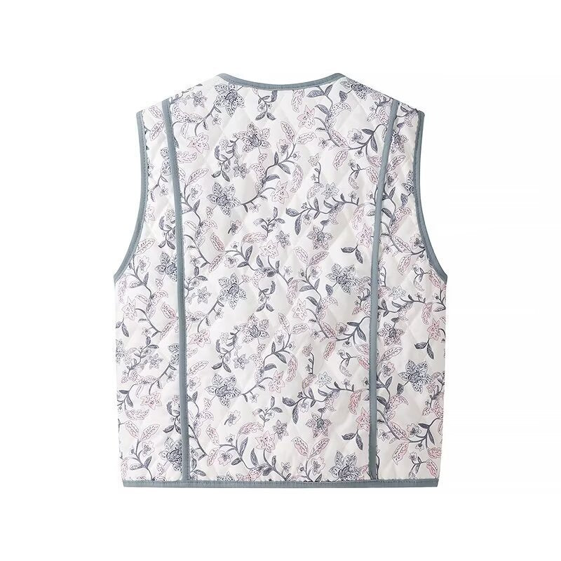 Damen Leicht gesteppte Steppweste mit floralem Print, V‑Ausschnitt und Eingrifftaschen Nord Taschen