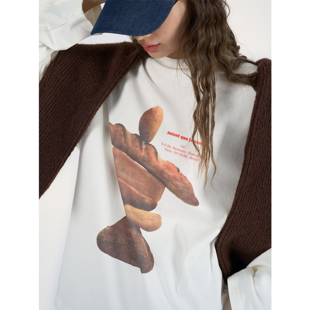 Damen Oversized Langarmshirt mit künstlerischem Steinskulptur-Print Nord Taschen