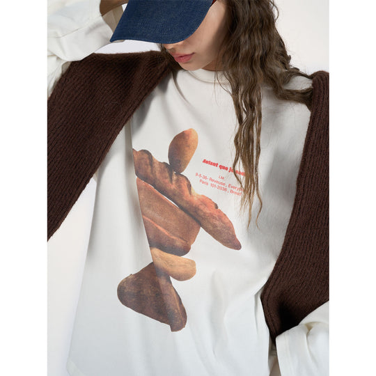 Damen Oversized Langarmshirt mit künstlerischem Steinskulptur-Print Nord Taschen