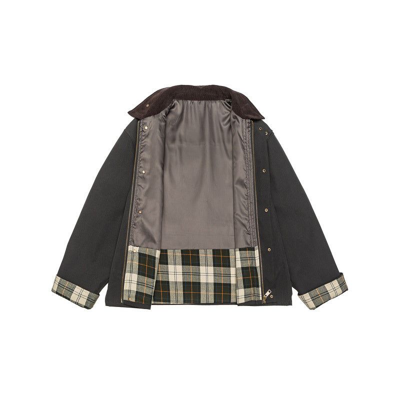 Herren Kurze Boxy-Workerjacke aus robustem Canvas mit Cordkragen und verdeckter Druckknopfleiste Nord Taschen