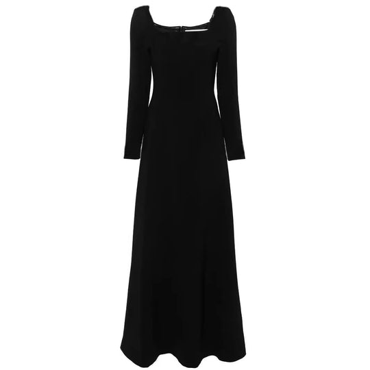 Damen Maxilanges Abendkleid im minimalistischen A-Linien-Schnitt mit quadratischem Ausschnitt und langen Ärmeln Nord Taschen