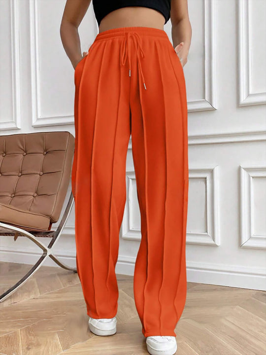 Damen Weite High-Waist Plissee-Hose mit Tunnelzug und markanter Bügelfalte Nord Taschen