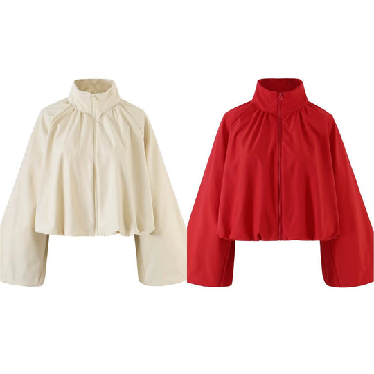 Damen Kurzes Cape‑Blouson mit Stehkragen, weiten Trompetenärmeln und Reißverschluss Nord Taschen
