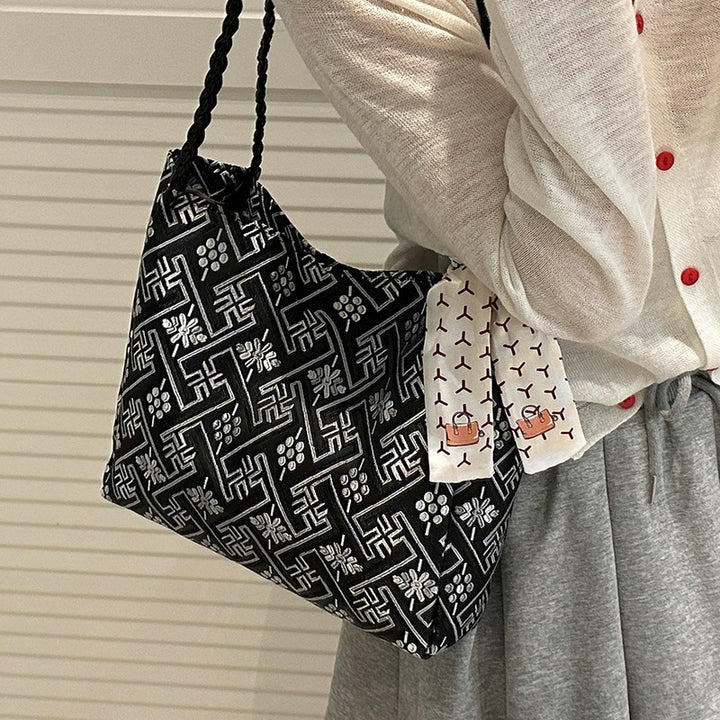 Damen Hobo-Tasche mit geflochtenem Design und floralem Halstuch Nord Taschen