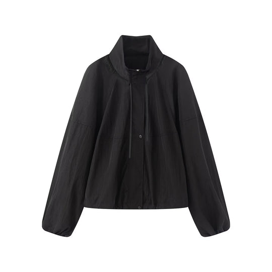 Damen Leichte Oversize-Blousonjacke aus Nylon mit Stehkragen, Kordelzug und Druckknopfverschluss Nord Taschen
