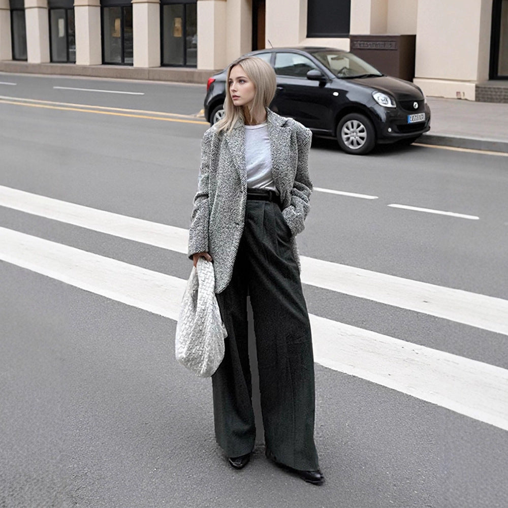 Damen Oversize Wollmix-Blazer im Bouclé-Look mit kastiger Silhouette Nord Taschen