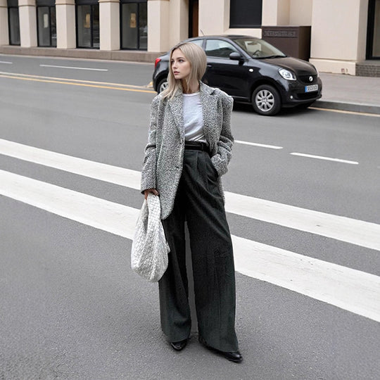 Damen Oversize Wollmix-Blazer im Bouclé-Look mit kastiger Silhouette Nord Taschen