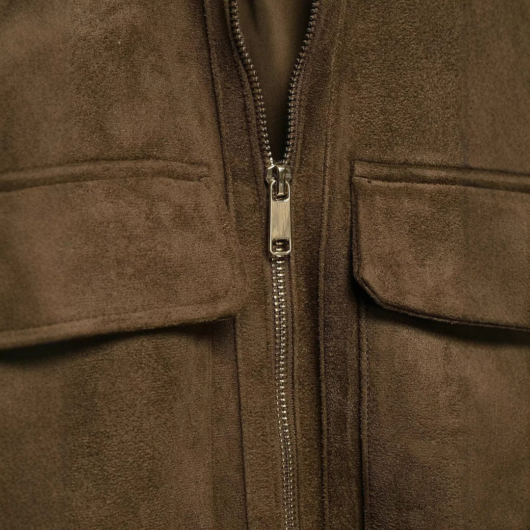 Damen Bomberjacke aus Velourslederoptik mit hohem Rippkragen und Pattentaschen Nord Taschen