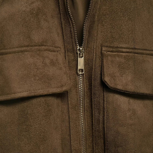 Damen Bomberjacke aus Velourslederoptik mit hohem Rippkragen und Pattentaschen Nord Taschen