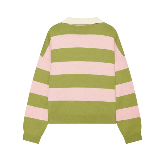Damen Oversize Rugby-Pullover mit Polokragen und breiten Blockstreifen Nord Taschen