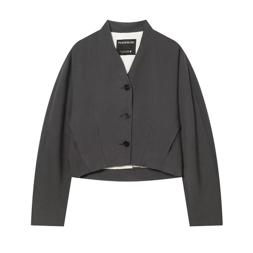 Damen Taillierter Kurzblazer mit Stehkragen, V‑Ausschnitt und Drei-Knopf-Detail Nord Taschen