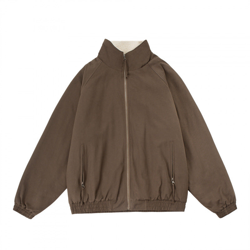 Herren Oversize-Zip-Jacke mit Stehkragen, Teddy-Fleece-Futter und elastischem Saum Nord Taschen