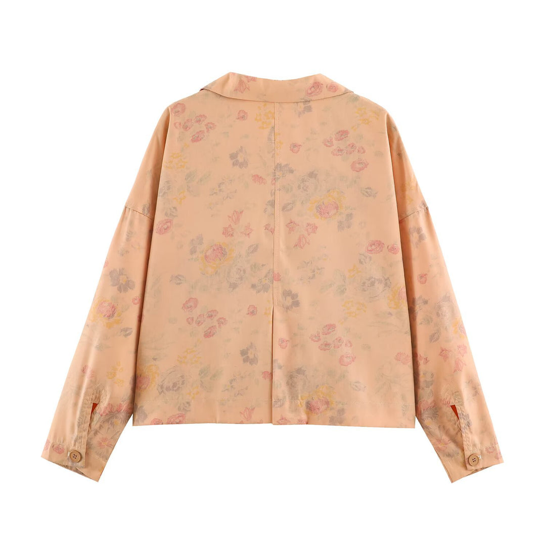 Damen Leichter Boxy‑Blazer mit floralem Aquarelldruck, aufgesetzten Pattentaschen und fallendem Revers Nord Taschen