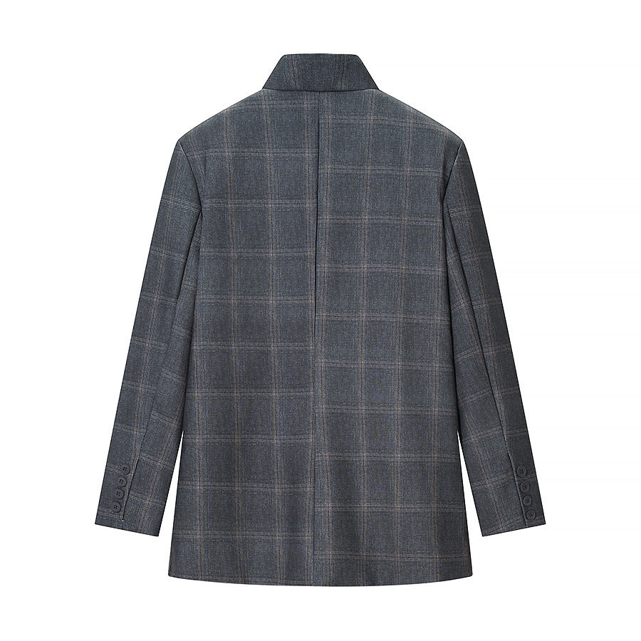 Herren Karierter Stehkragen-Blazer mit asymmetrischer Knopfleiste und Pattentaschen Nord Taschen