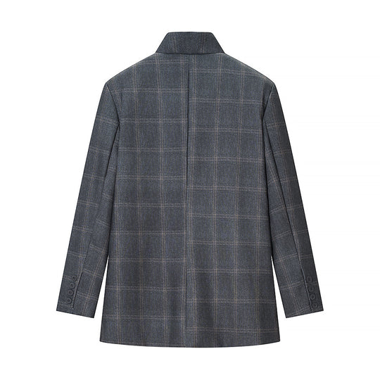 Herren Karierter Stehkragen-Blazer mit asymmetrischer Knopfleiste und Pattentaschen Nord Taschen