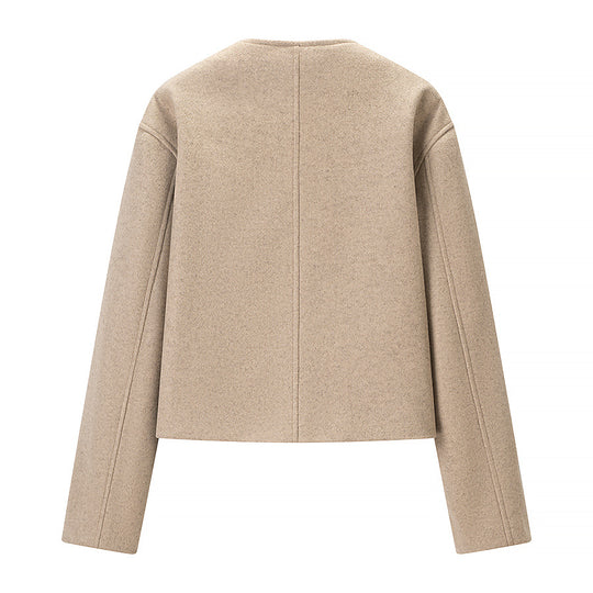 Damen Kurzer Boxy-Wollmix-Blazer mit asymmetrischer Knopfleiste Nord Taschen