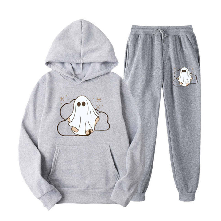 Unisex kuscheliger Kapuzenpullover und Jogginghose Set mit Halloween-Geistprint Nord Taschen