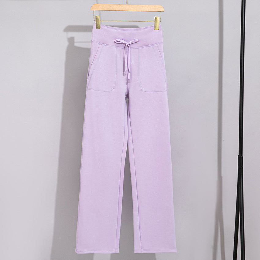 Damen Breite Baumwoll-Frottee-Loungehose mit hohem Bund und Tunnelzug Nord Taschen