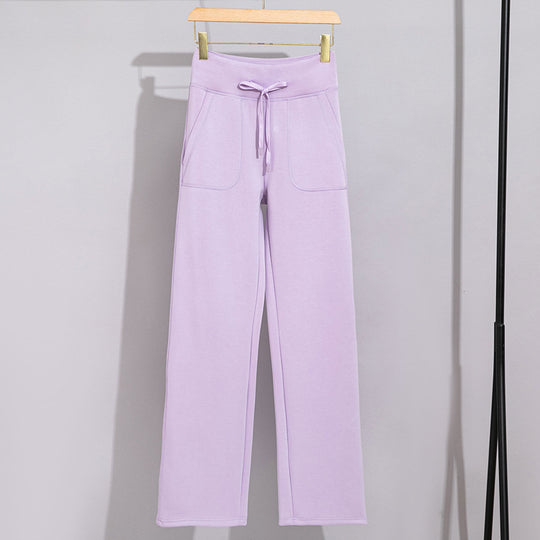 Damen Breite Baumwoll-Frottee-Loungehose mit hohem Bund und Tunnelzug Nord Taschen