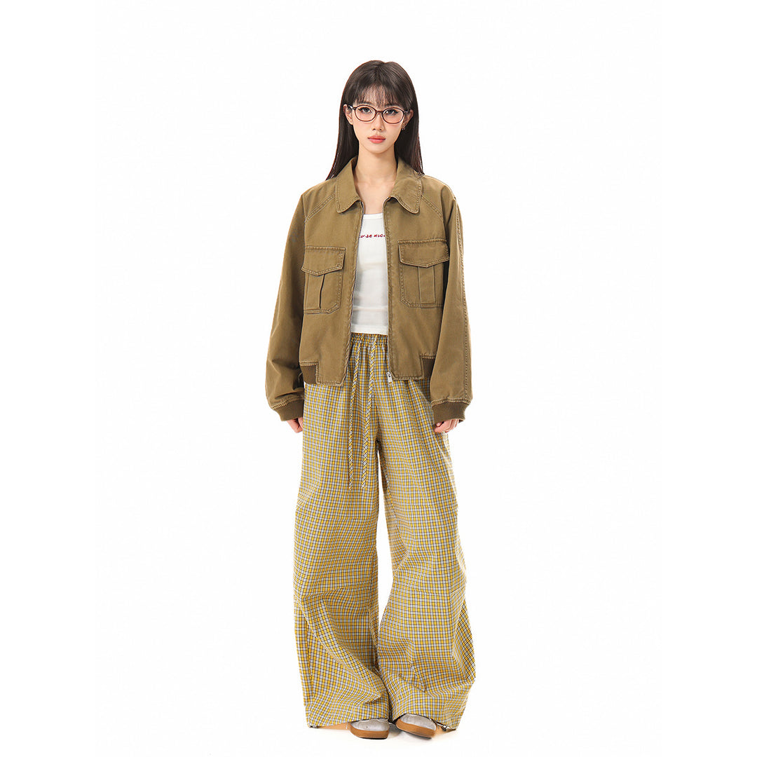 Damen Kurz geschnittene Boxy-Blousonjacke aus Baumwollmix mit Pattentaschen und durchgehendem Reißverschluss Nord Taschen