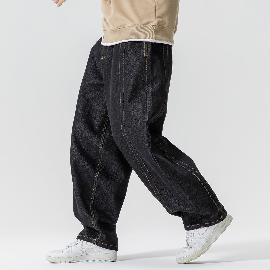 Herren Baggy-Denim-Hose mit extra weitem Bein, tiefem Schritt und sichtbaren Kontrastnähten Nord Taschen