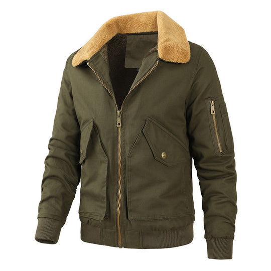 Herren Pilot-Blouson aus robustem Canvas mit Kunstfellkragen und Multitaschen-Design Nord Taschen