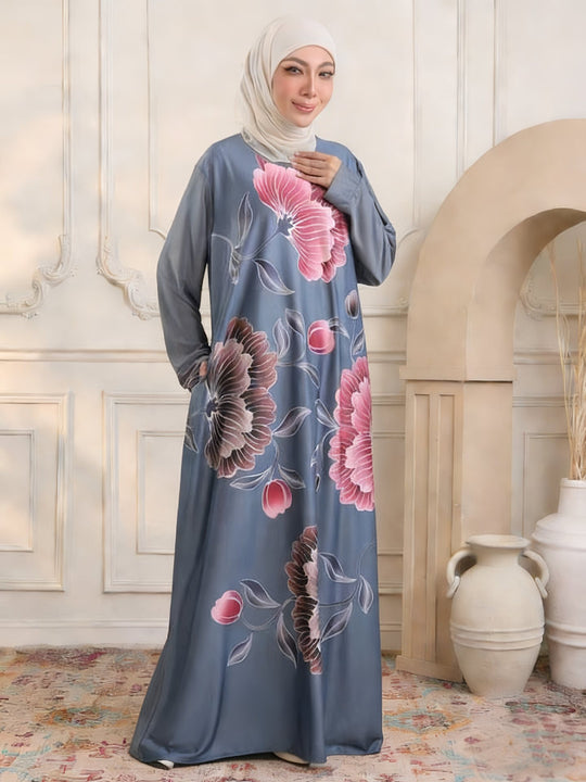 Damen Maxikleid im Kaftan-Stil mit handbemaltem Blumenprint Nord Taschen